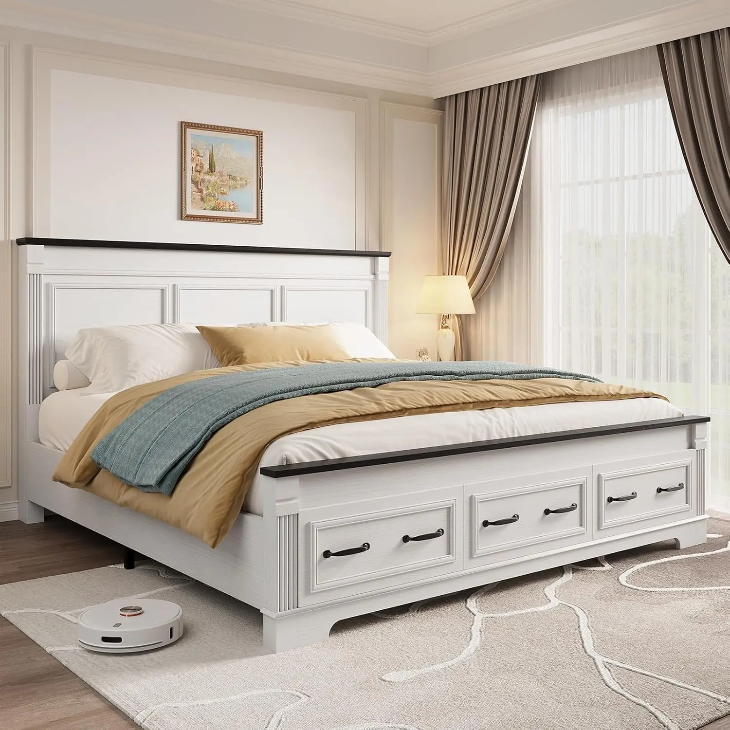 King Size Bed Frame With Storage Drawers - Farmhouse King Size Bed Frame with