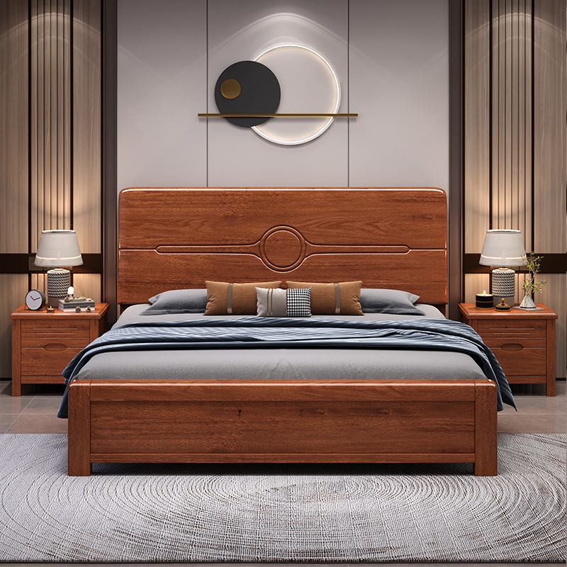Gas Lift Storage Bed Hydraulic - @￥Walnut Solid Wood Bed Simple Double
