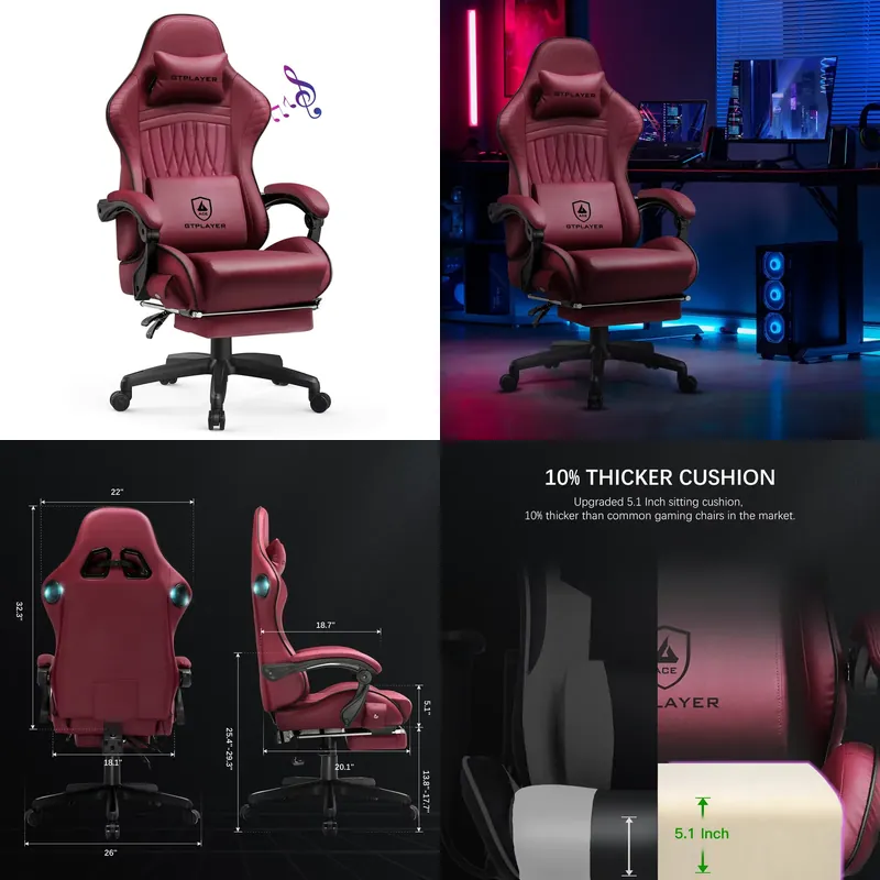 Office Furniture - GTPLAYER Gaming Chair with Speakers, Ergonomic