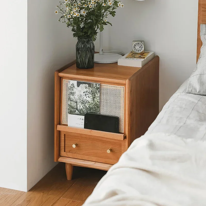 Rattan Nightstands with Chargi - đánh giá và giá Solid Wood Nightstand 2 Drawers