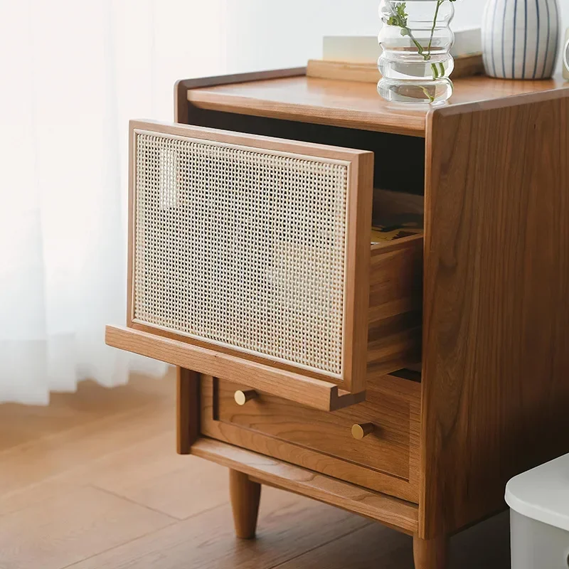 Rattan Nightstands with Chargi - đánh giá và giá Solid Wood Nightstand 2 Drawers