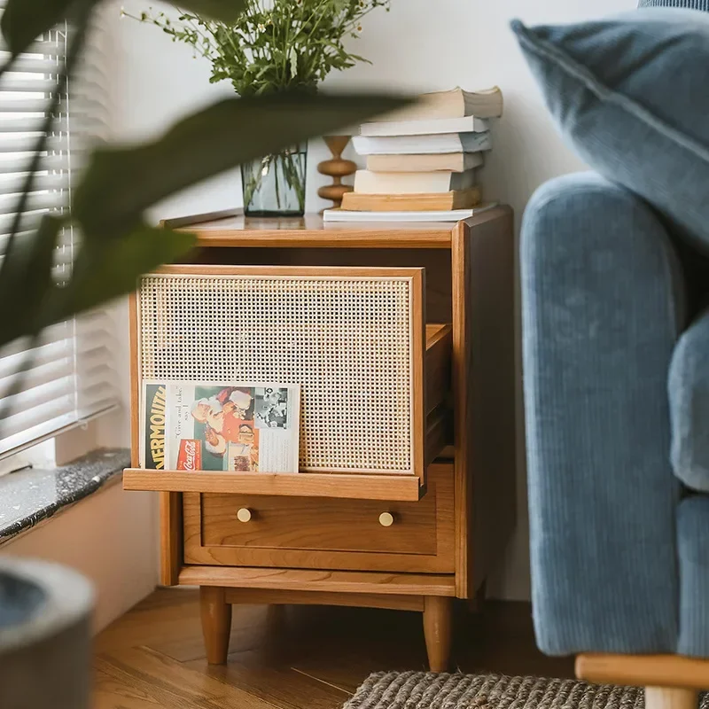 Rattan Nightstands with Chargi - đánh giá và giá Solid Wood Nightstand 2 Drawers