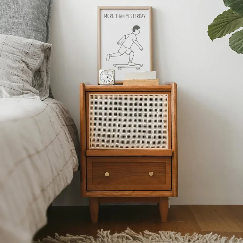 Rattan Nightstands with Chargi - đánh giá và giá Solid Wood Nightstand 2 Drawers