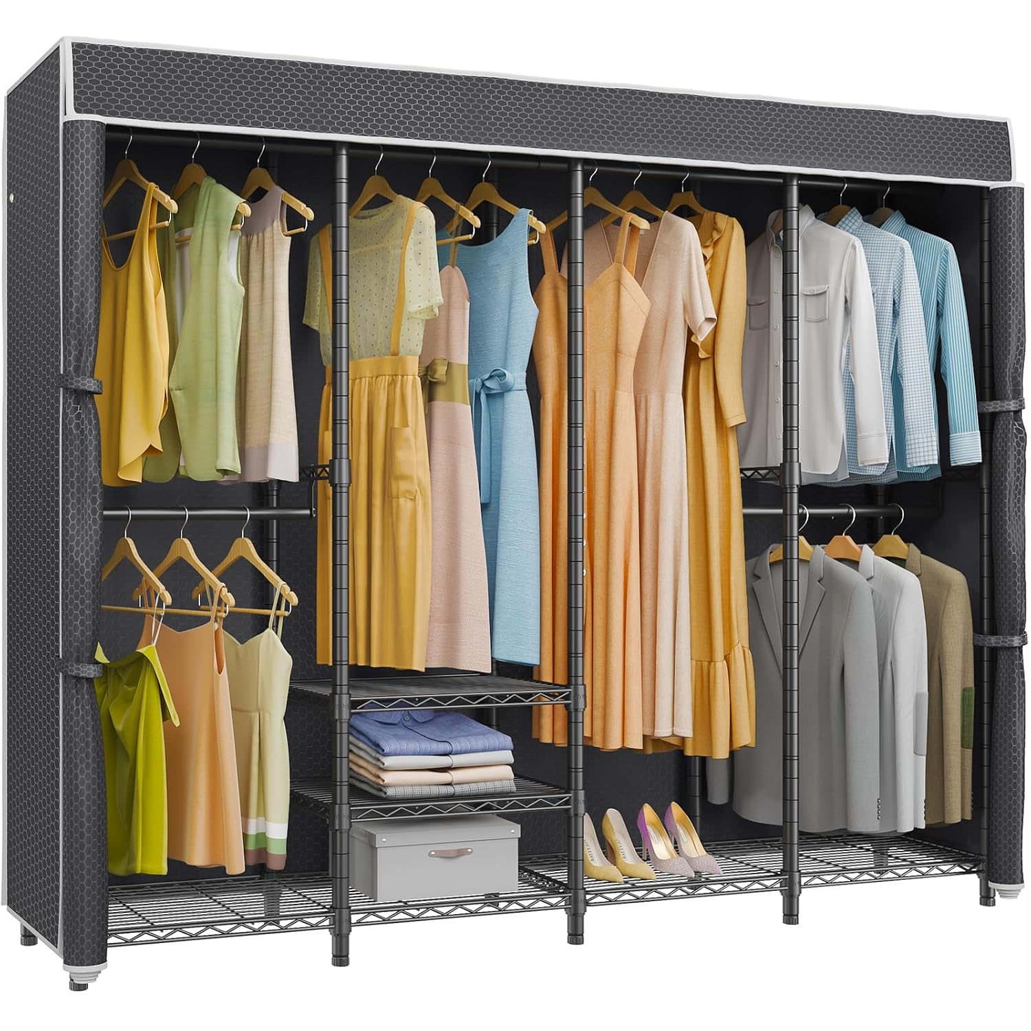 Medium Covered Clothes Rack Fr - đánh giá và giá Wardrobe Closet Portable Fabric Cover