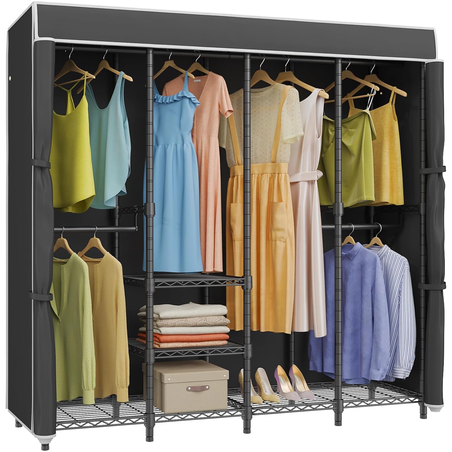 Medium Covered Clothes Rack Fr - đánh giá và giá Wardrobe Closet Portable Fabric Cover