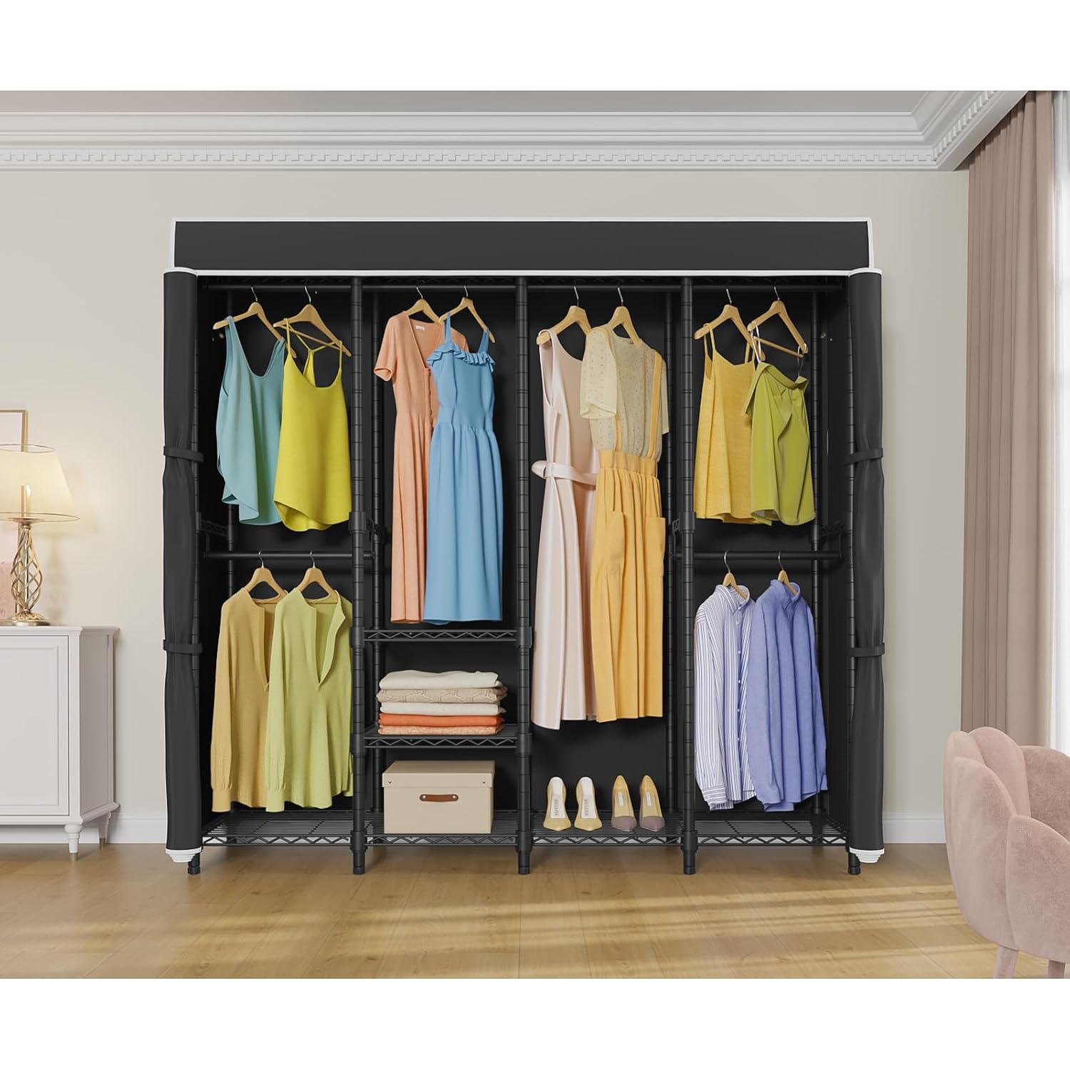 Medium Covered Clothes Rack Fr - đánh giá và giá Wardrobe Closet Portable Fabric Cover