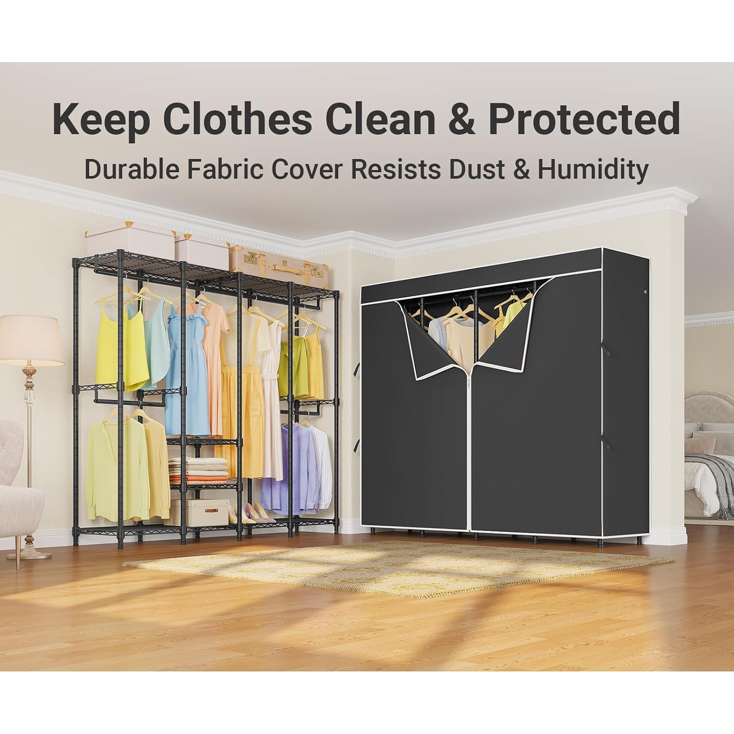 Medium Covered Clothes Rack Fr - đánh giá và giá Wardrobe Closet Portable Fabric Cover