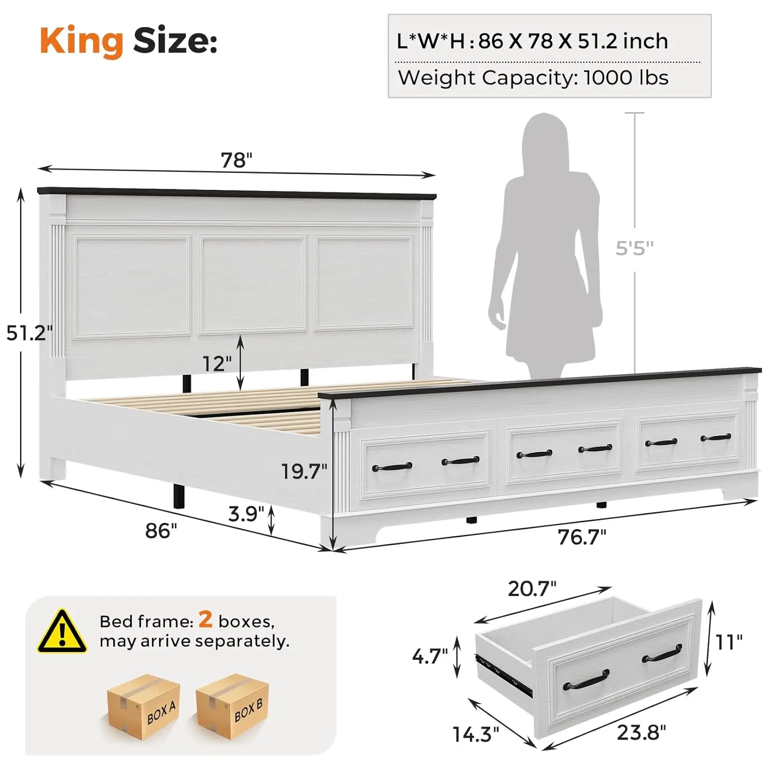 Farmhouse King Size Bed Frame  - đánh giá và giá King Size Bed Frame With Storage Drawers