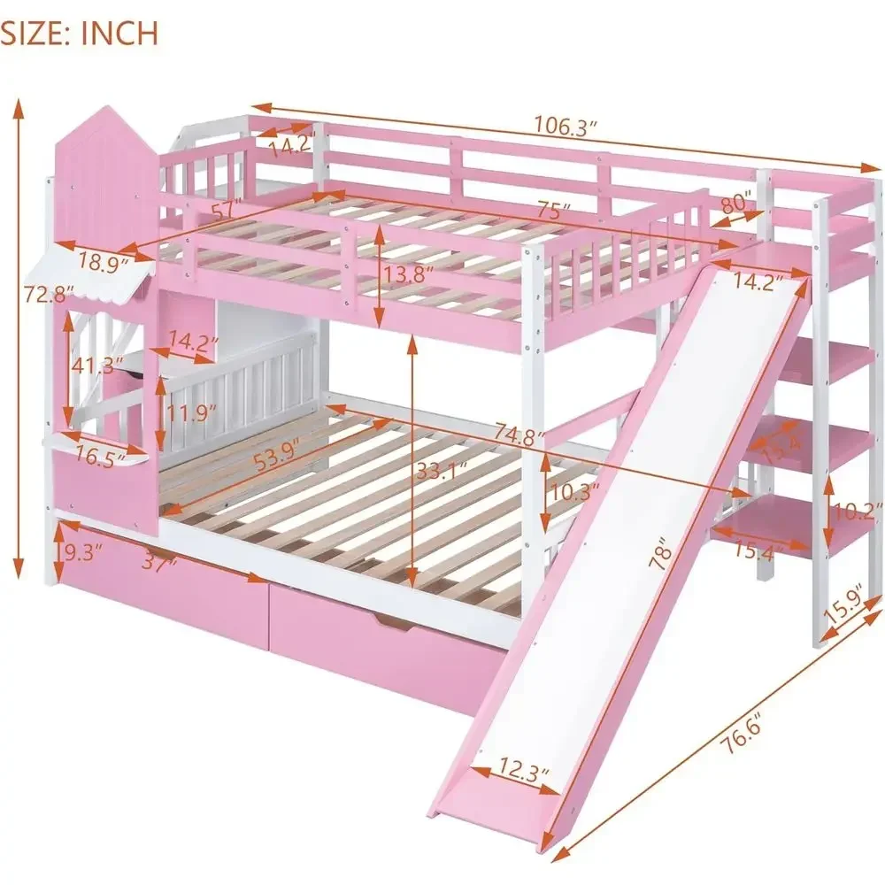 Kids Bunk Bed with Stairs, Sli - đánh giá và giá Bunk Bed With Stairs And Slide