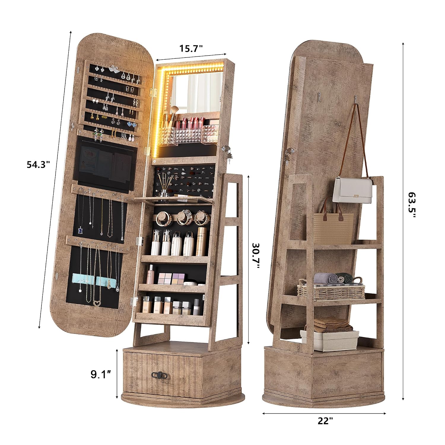 360 Swivel Jewelry Armoire Org - đánh giá và giá Full Length Mirror Jewelry Armoire