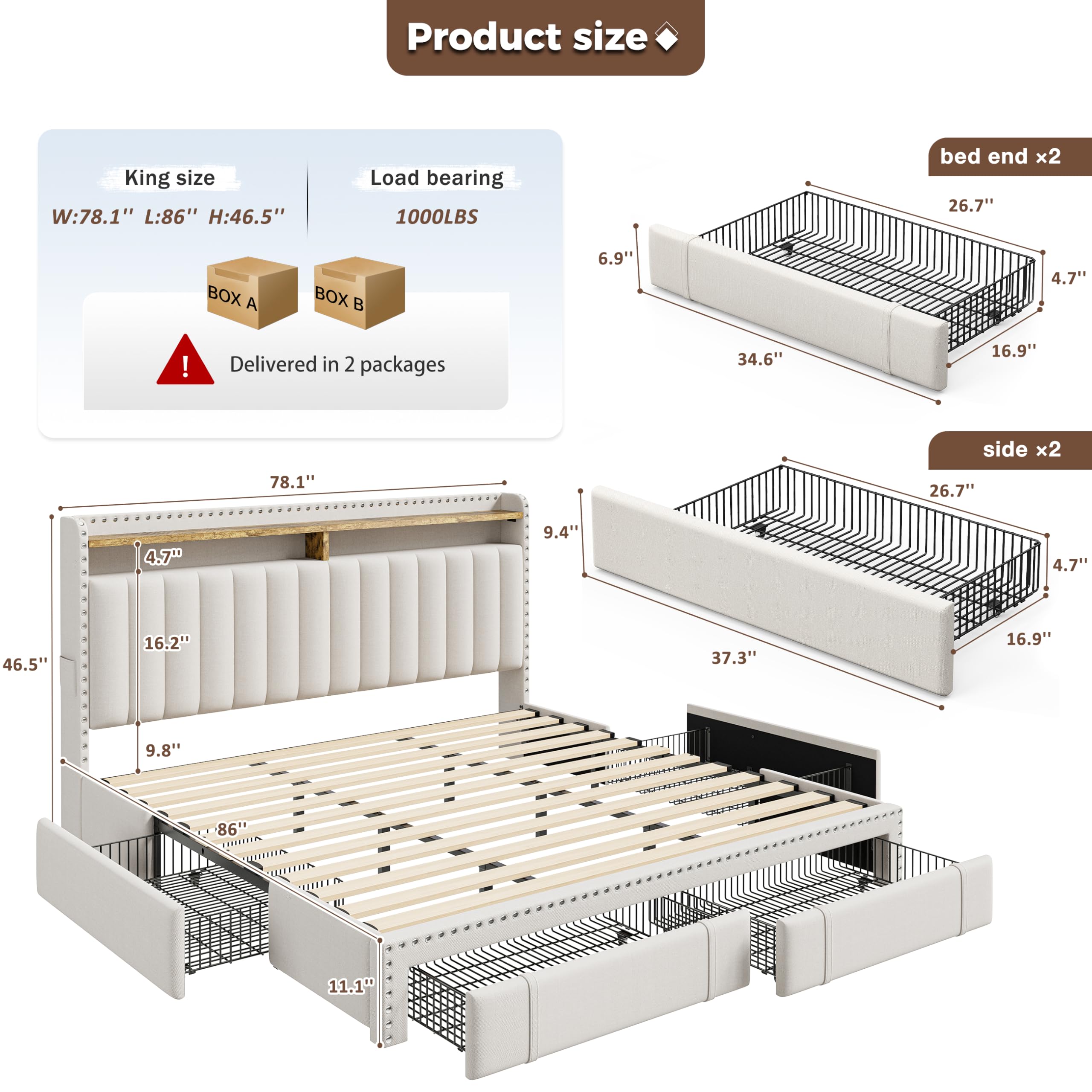 King Size Bed Frame with 4 Sto - đánh giá và giá King Size Bed Frame With Storage Drawers