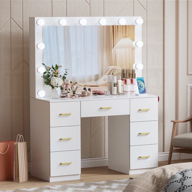 *Modern White Lighted Color Mi - đánh giá và giá Dressing Table Vanity With Lighted Mirror