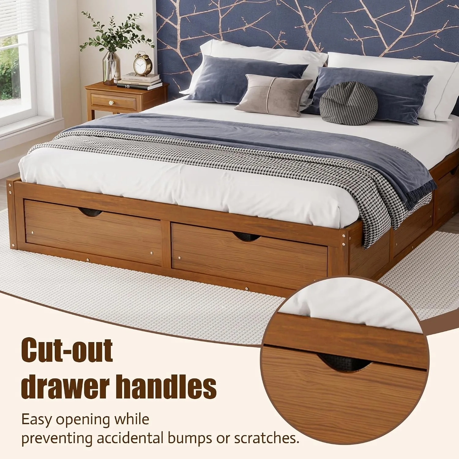 Minimalist Pine Wood Platform  - đánh giá và giá King Size Bed Frame With Storage Drawers