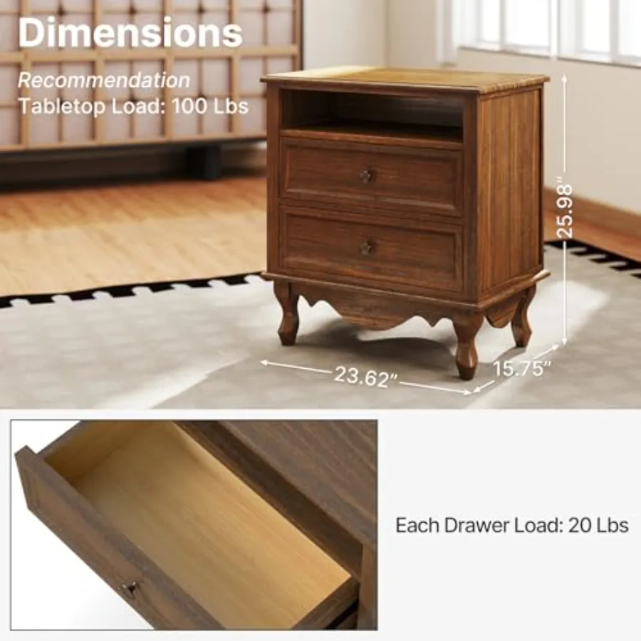 Solid Wood Nightstand, Fully A - đánh giá và giá Solid Wood Nightstand 2 Drawers