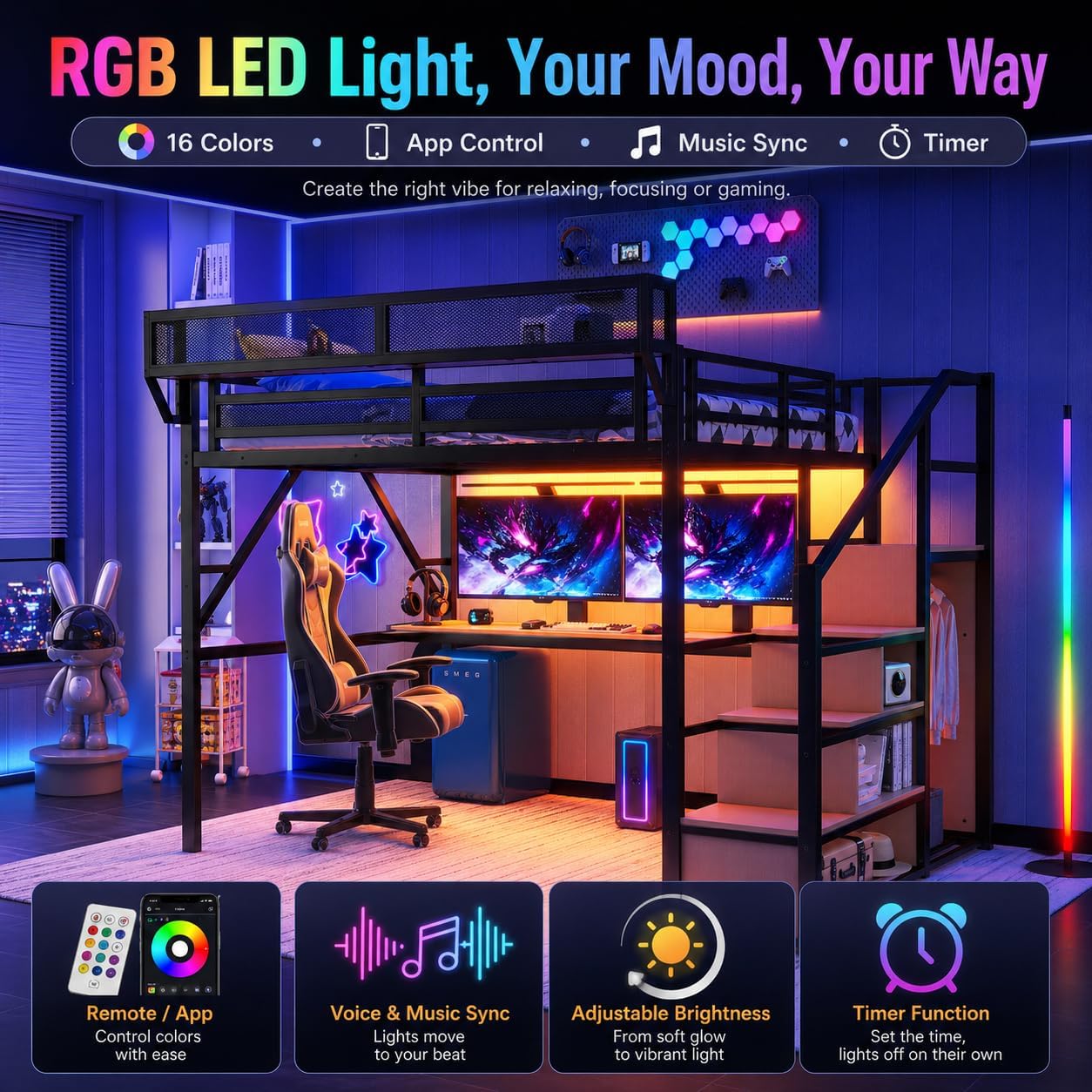 Mirightone Queen Loft Bed with - đánh giá và giá Canopy Bed Frame Metal Queen