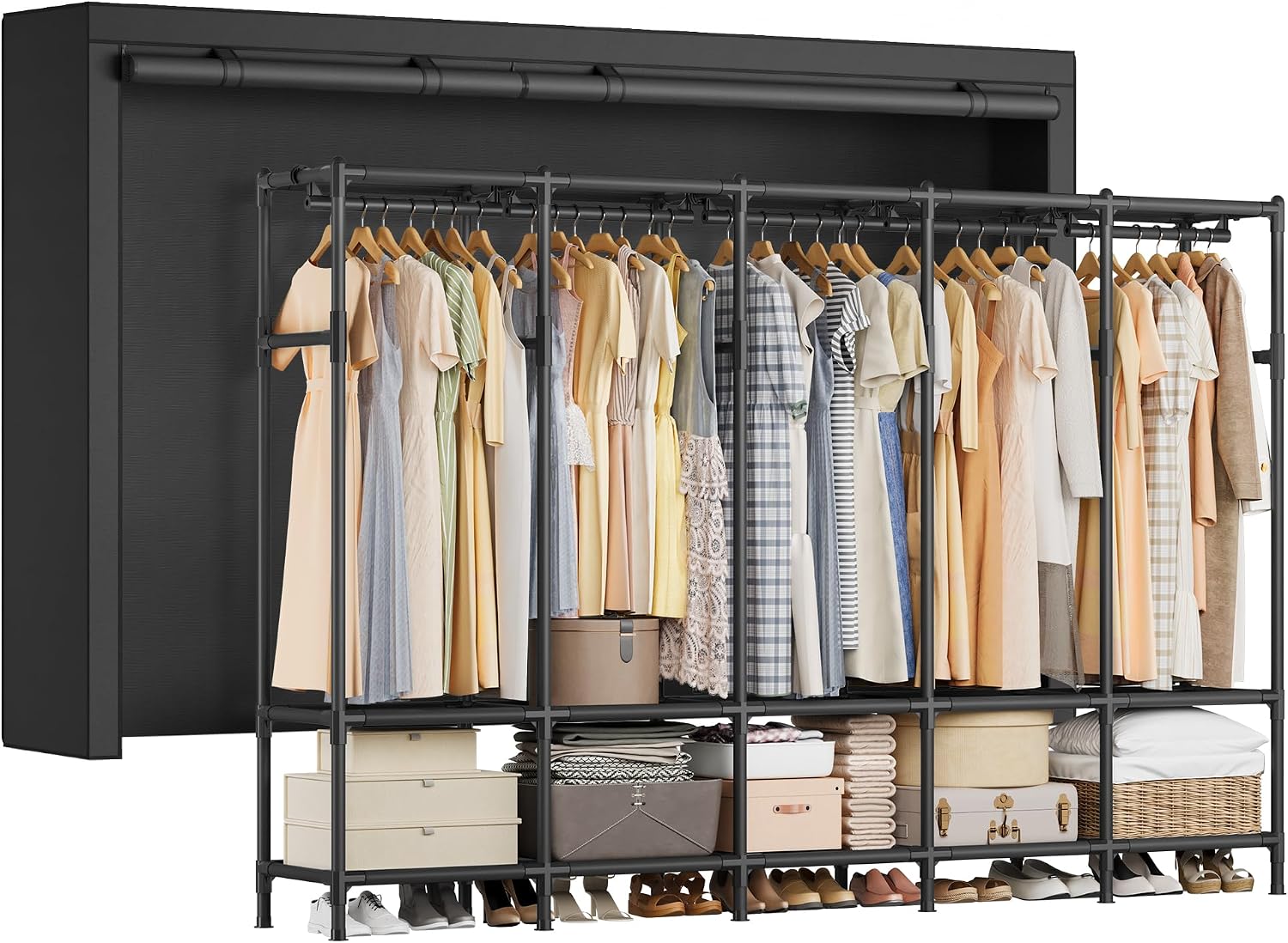 Portable Wardrobe Closet 83.5  - đánh giá và giá Wardrobe Closet Portable Fabric Cover